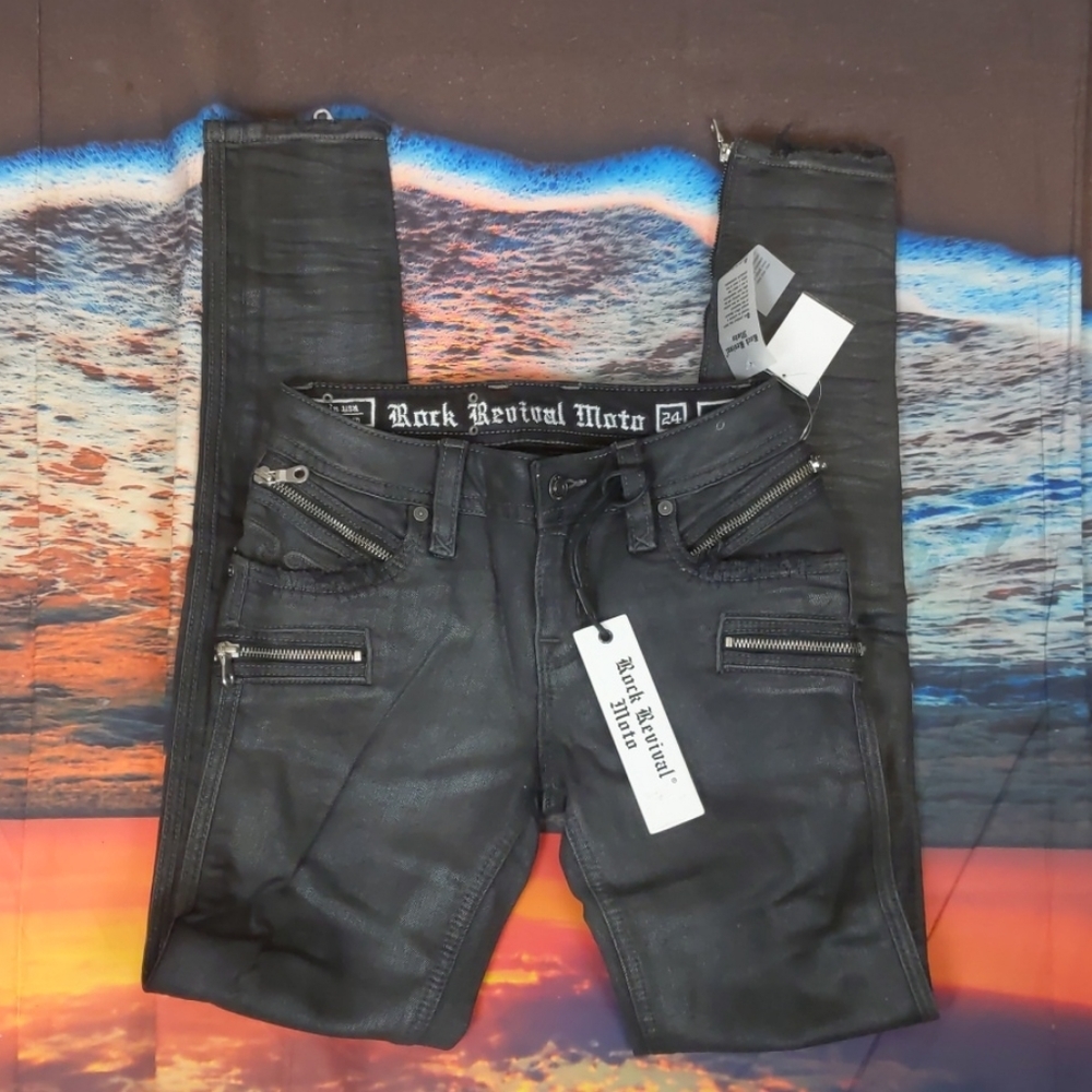 Rock REVIVAL - Skinny Jeans Coated Moto Camille size 24 - Picture 2 of 13